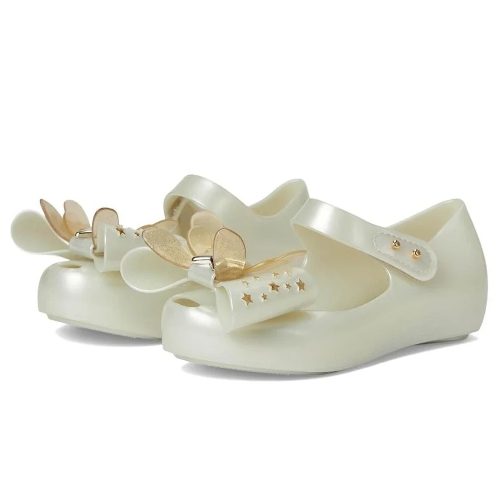 Mini Melissa Ultragirl Star II Flats Toddler US 6C White Metallic Bow QLW818